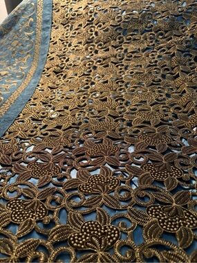 Decorative Blue and Gold Lace Table Runner - Home Accents